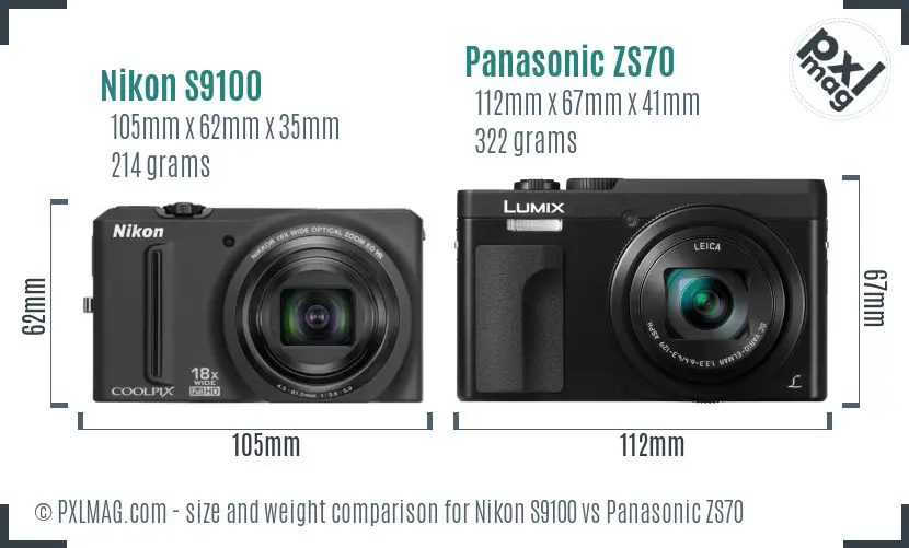 Nikon S9100 vs Panasonic ZS70 size comparison