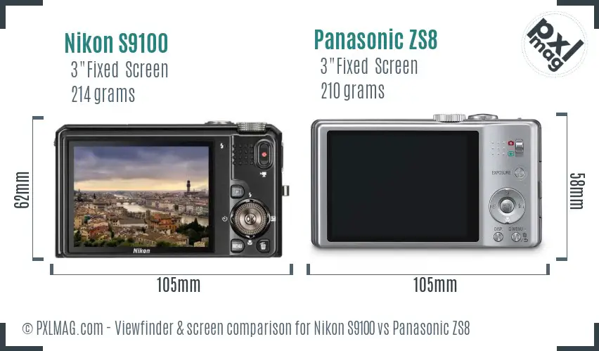 Nikon S9100 vs Panasonic ZS8 Screen and Viewfinder comparison