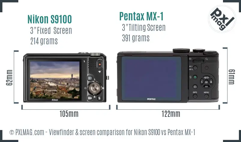 Nikon S9100 vs Pentax MX-1 Screen and Viewfinder comparison