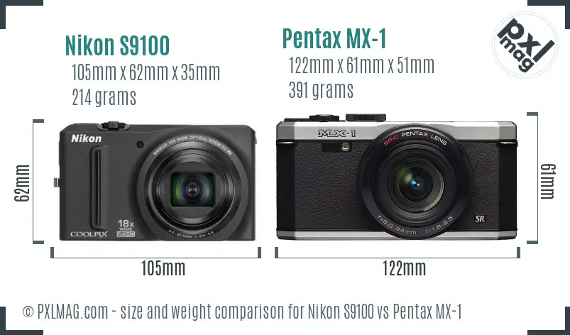 Nikon S9100 vs Pentax MX-1 size comparison Nikon S9100 vs Pentax MX-1 size comparison