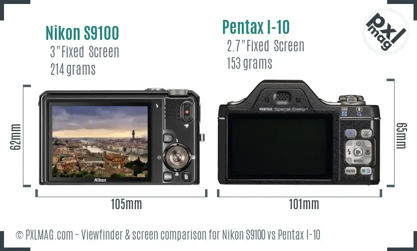 Nikon S9100 vs Pentax I-10 Screen and Viewfinder comparison