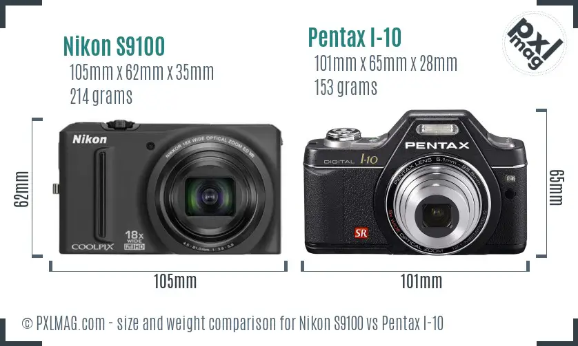 Nikon S9100 vs Pentax I-10 size comparison