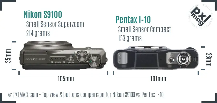 Nikon S9100 vs Pentax I-10 top view buttons comparison