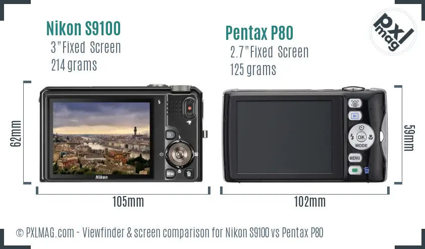 Nikon S9100 vs Pentax P80 Screen and Viewfinder comparison Nikon S9100 vs Pentax P80 Screen and Viewfinder comparison