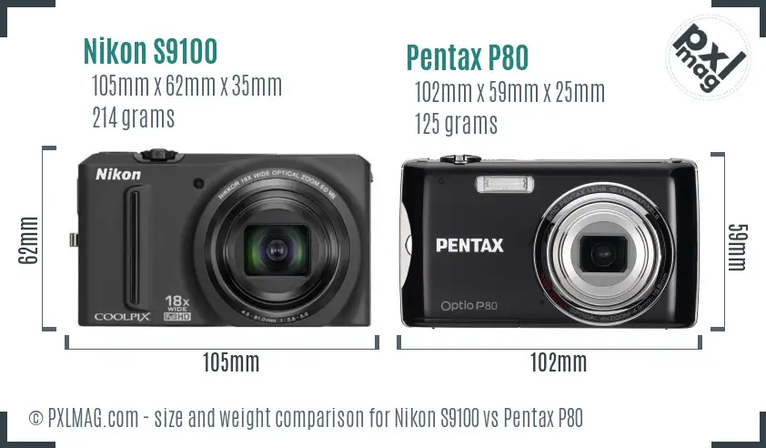 Nikon S9100 vs Pentax P80 size comparison Nikon S9100 vs Pentax P80 size comparison