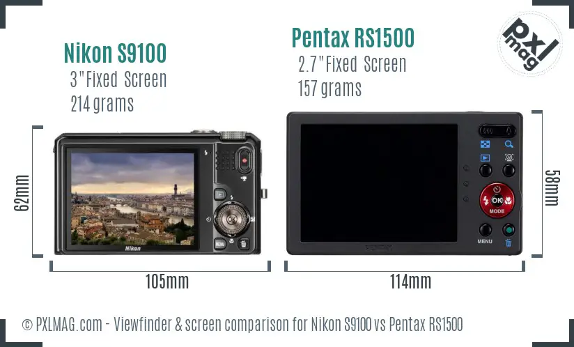 Nikon S9100 vs Pentax RS1500 Screen and Viewfinder comparison