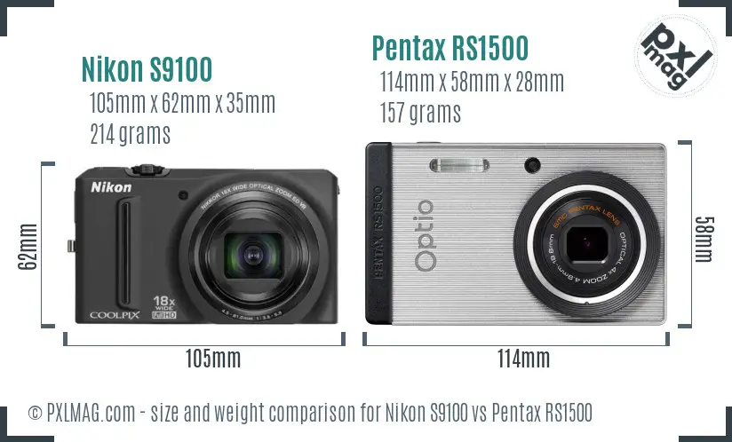 Nikon S9100 vs Pentax RS1500 size comparison