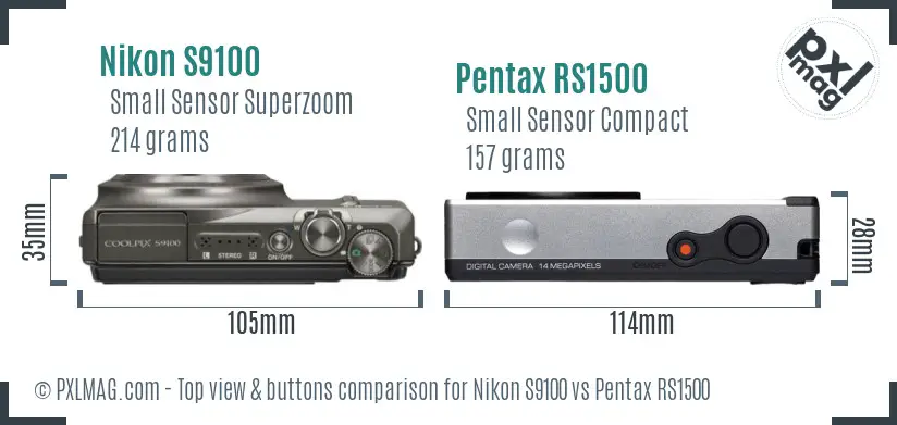 Nikon S9100 vs Pentax RS1500 top view buttons comparison