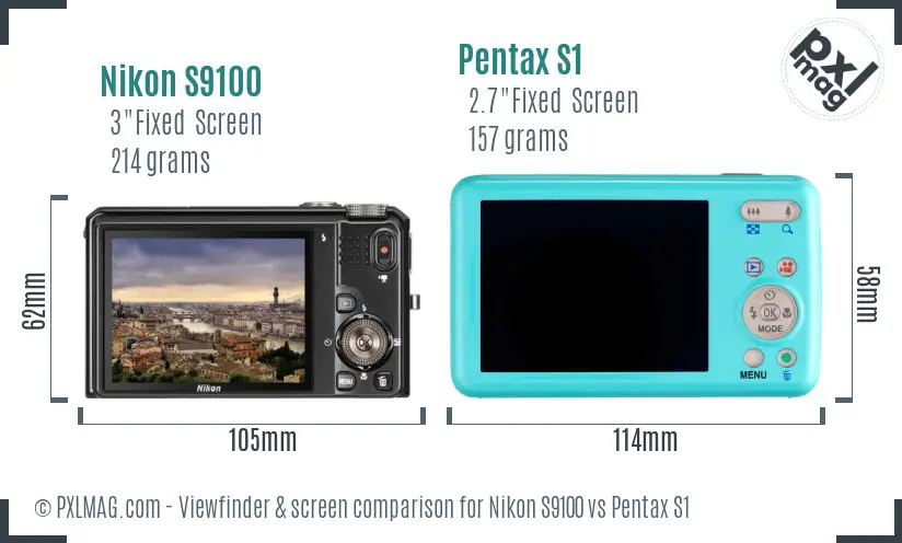 Nikon S9100 vs Pentax S1 Screen and Viewfinder comparison