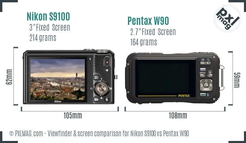 Nikon S9100 vs Pentax W90 Screen and Viewfinder comparison