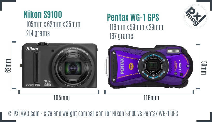 Nikon S9100 vs Pentax WG-1 GPS size comparison