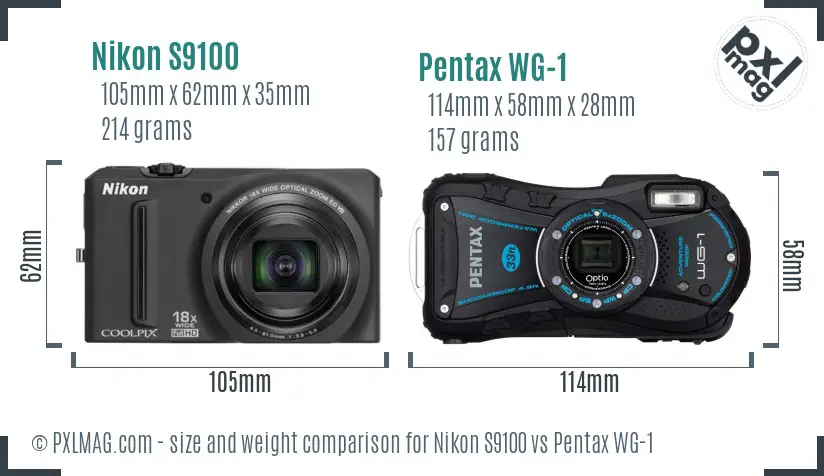 Nikon S9100 vs Pentax WG-1 size comparison