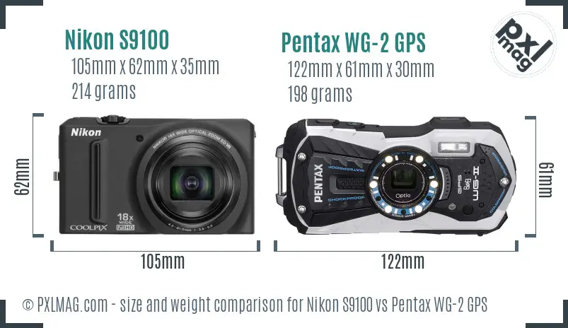 Nikon S9100 vs Pentax WG-2 GPS size comparison