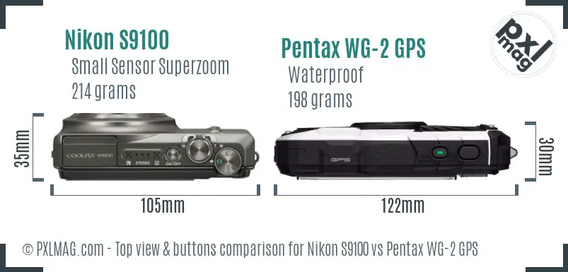 Nikon S9100 vs Pentax WG-2 GPS top view buttons comparison