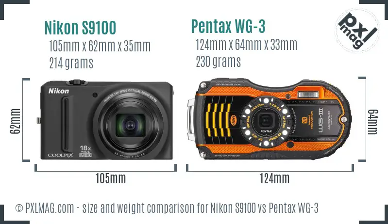 Nikon S9100 vs Pentax WG-3 size comparison