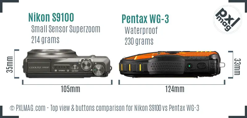 Nikon S9100 vs Pentax WG-3 top view buttons comparison