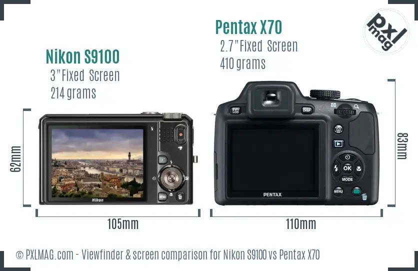 Nikon S9100 vs Pentax X70 Screen and Viewfinder comparison
