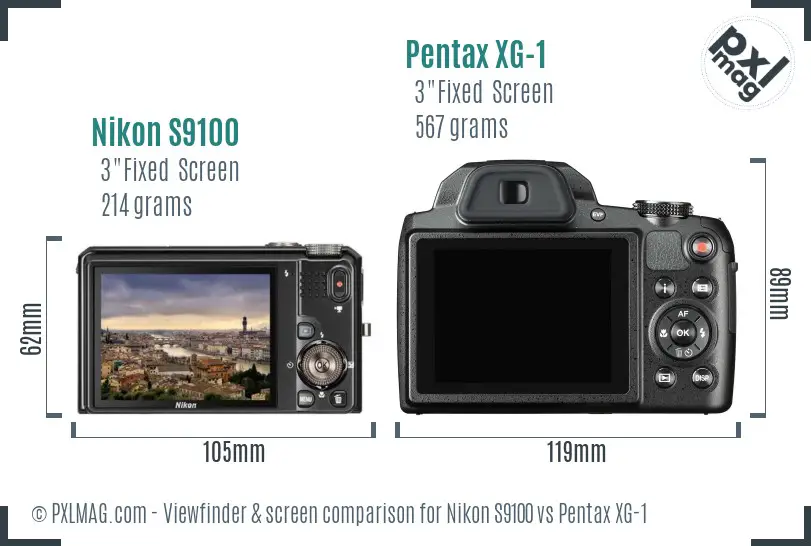 Nikon S9100 vs Pentax XG-1 Screen and Viewfinder comparison