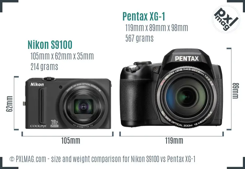 Nikon S9100 vs Pentax XG-1 size comparison