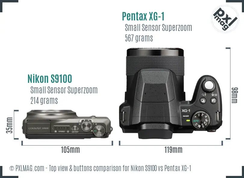 Nikon S9100 vs Pentax XG-1 top view buttons comparison