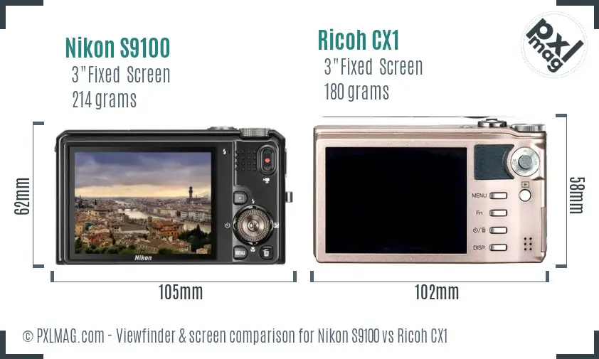 Nikon S9100 vs Ricoh CX1 Screen and Viewfinder comparison