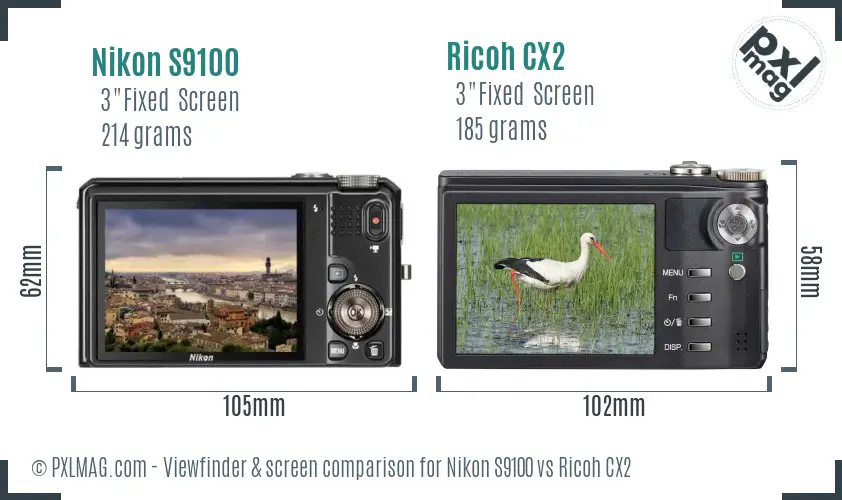 Nikon S9100 vs Ricoh CX2 Screen and Viewfinder comparison