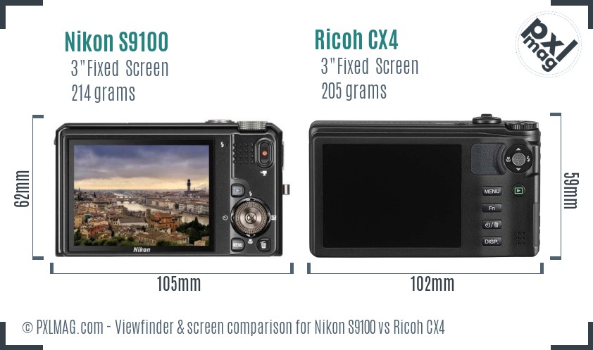 Nikon S9100 vs Ricoh CX4 Screen and Viewfinder comparison