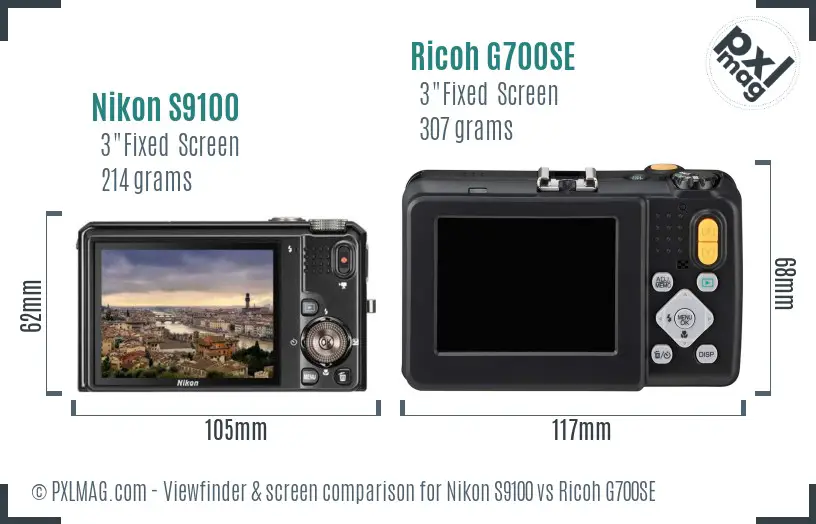 Nikon S9100 vs Ricoh G700SE Screen and Viewfinder comparison
