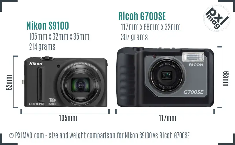 Nikon S9100 vs Ricoh G700SE size comparison