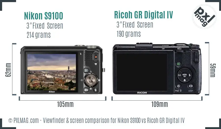 Nikon S9100 vs Ricoh GR Digital IV Screen and Viewfinder comparison