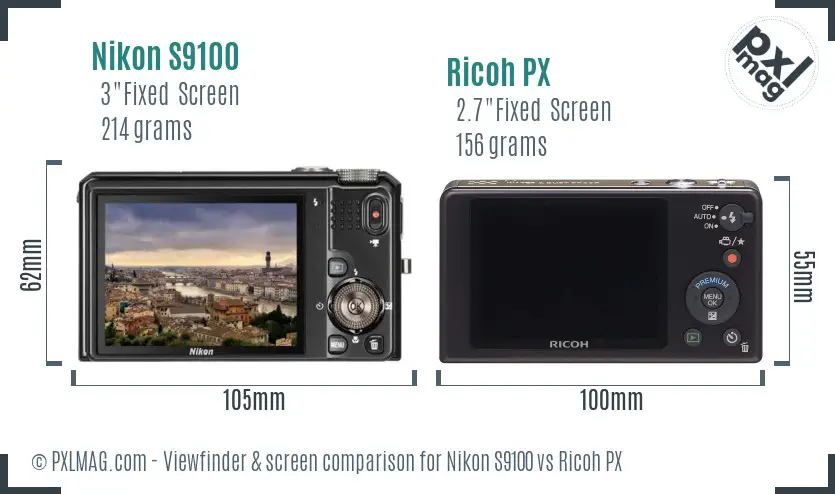 Nikon S9100 vs Ricoh PX Screen and Viewfinder comparison