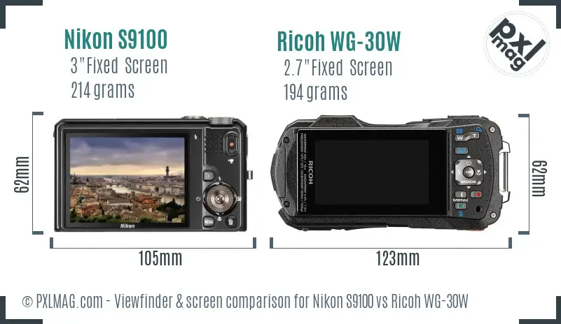 Nikon S9100 vs Ricoh WG-30W Screen and Viewfinder comparison