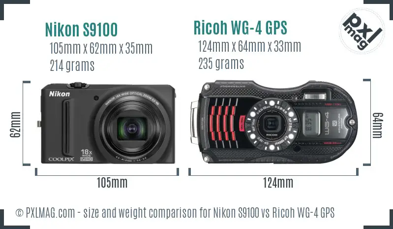 Nikon S9100 vs Ricoh WG-4 GPS size comparison