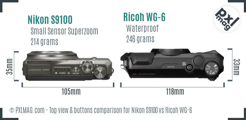 Nikon S9100 vs Ricoh WG-6 top view buttons comparison