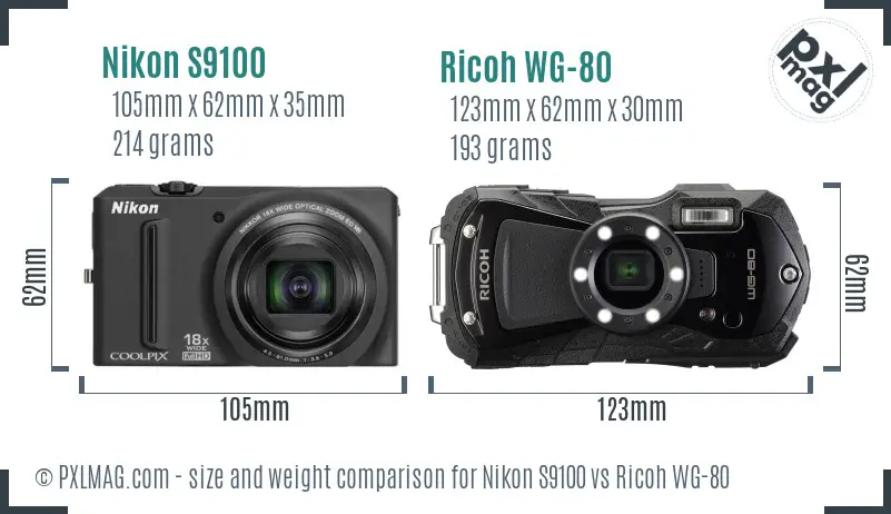 Nikon S9100 vs Ricoh WG-80 size comparison Nikon S9100 vs Ricoh WG-80 size comparison