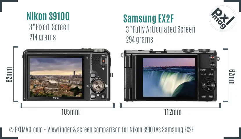 Nikon S9100 vs Samsung EX2F Screen and Viewfinder comparison