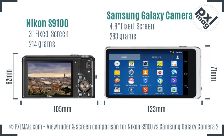 Nikon S9100 vs Samsung Galaxy Camera 2 Screen and Viewfinder comparison