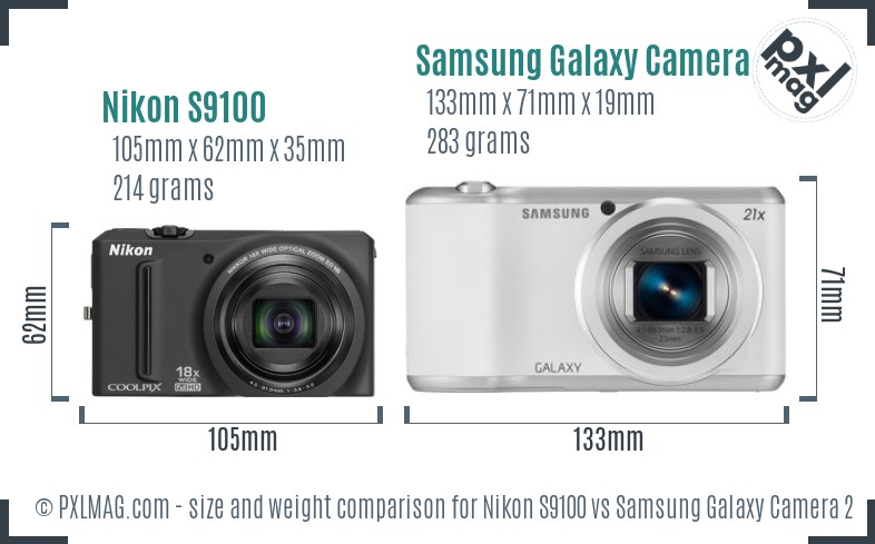 Nikon S9100 vs Samsung Galaxy Camera 2 size comparison