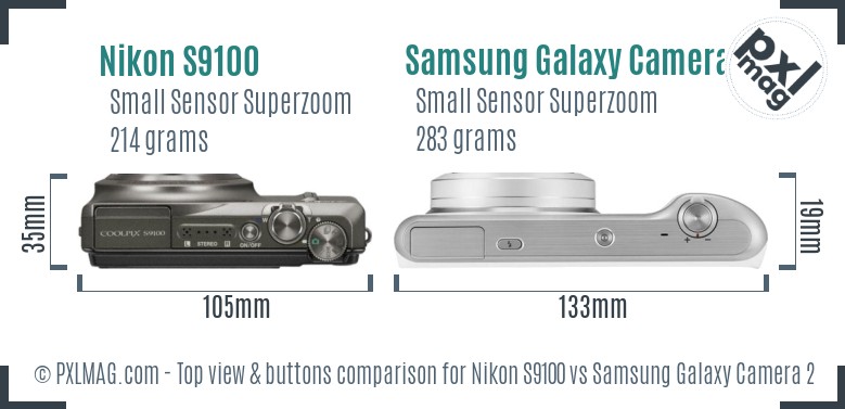 Nikon S9100 vs Samsung Galaxy Camera 2 top view buttons comparison