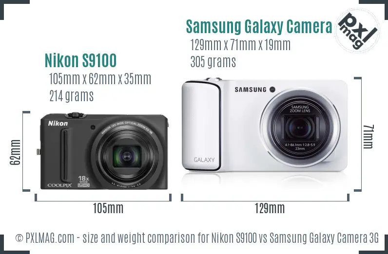 Nikon S9100 vs Samsung Galaxy Camera 3G size comparison