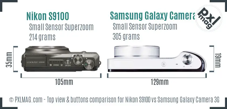 Nikon S9100 vs Samsung Galaxy Camera 3G top view buttons comparison