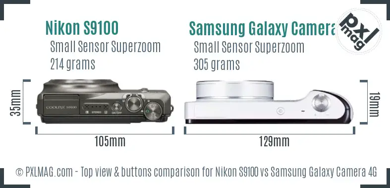Nikon S9100 vs Samsung Galaxy Camera 4G top view buttons comparison