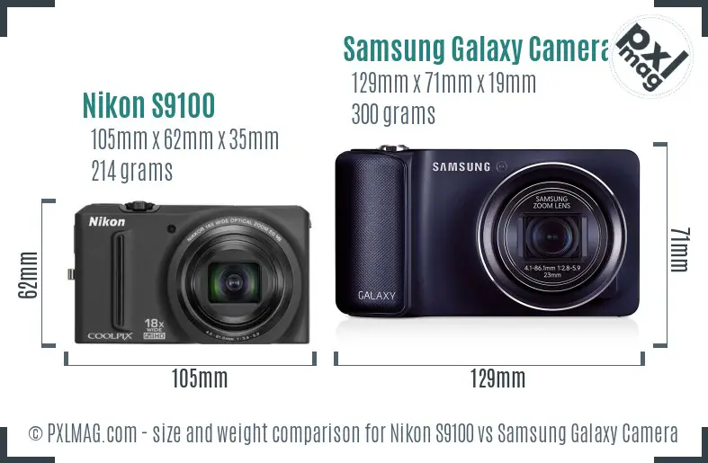 Nikon S9100 vs Samsung Galaxy Camera size comparison