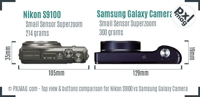 Nikon S9100 vs Samsung Galaxy Camera top view buttons comparison