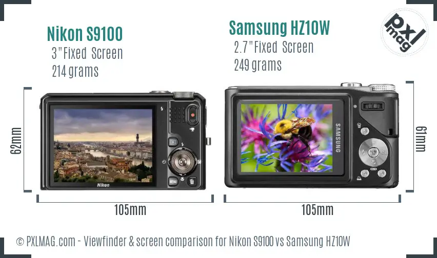 Nikon S9100 vs Samsung HZ10W Screen and Viewfinder comparison