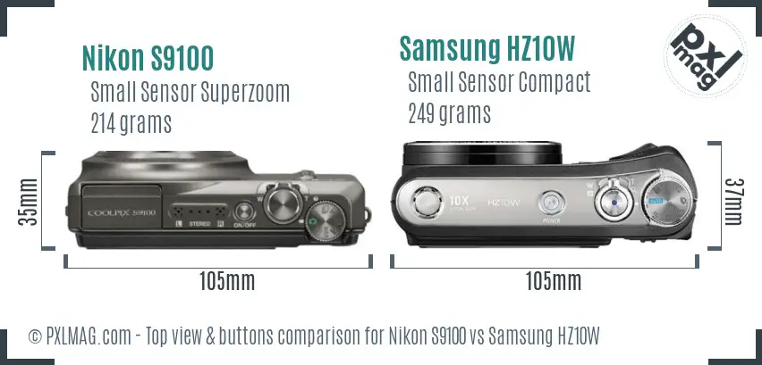 Nikon S9100 vs Samsung HZ10W top view buttons comparison
