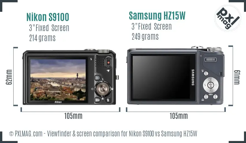 Nikon S9100 vs Samsung HZ15W Screen and Viewfinder comparison