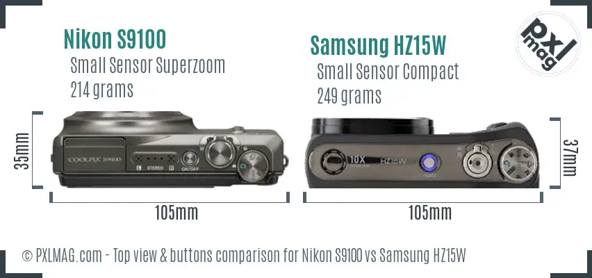 Nikon S9100 vs Samsung HZ15W top view buttons comparison