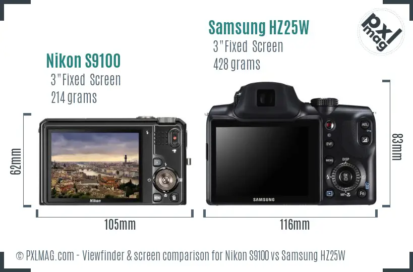 Nikon S9100 vs Samsung HZ25W Screen and Viewfinder comparison