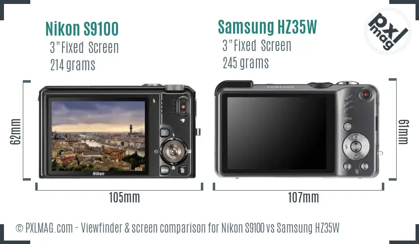 Nikon S9100 vs Samsung HZ35W Screen and Viewfinder comparison